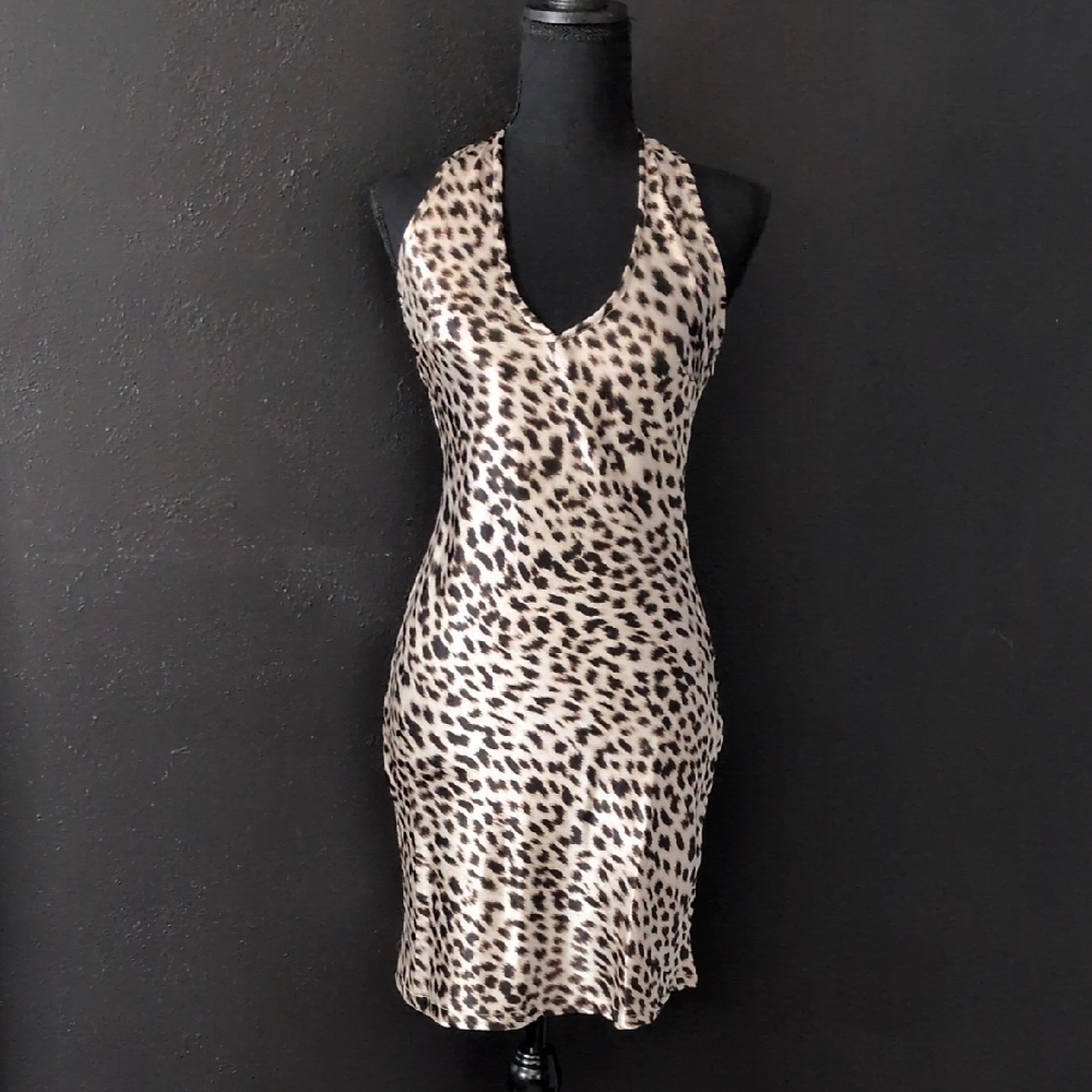 NWT Satin Leopard Print Halter Dress